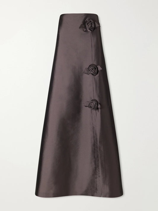 BERNADETTE Rosier Strapless Floral-appliquéd Taffeta Midi Dress