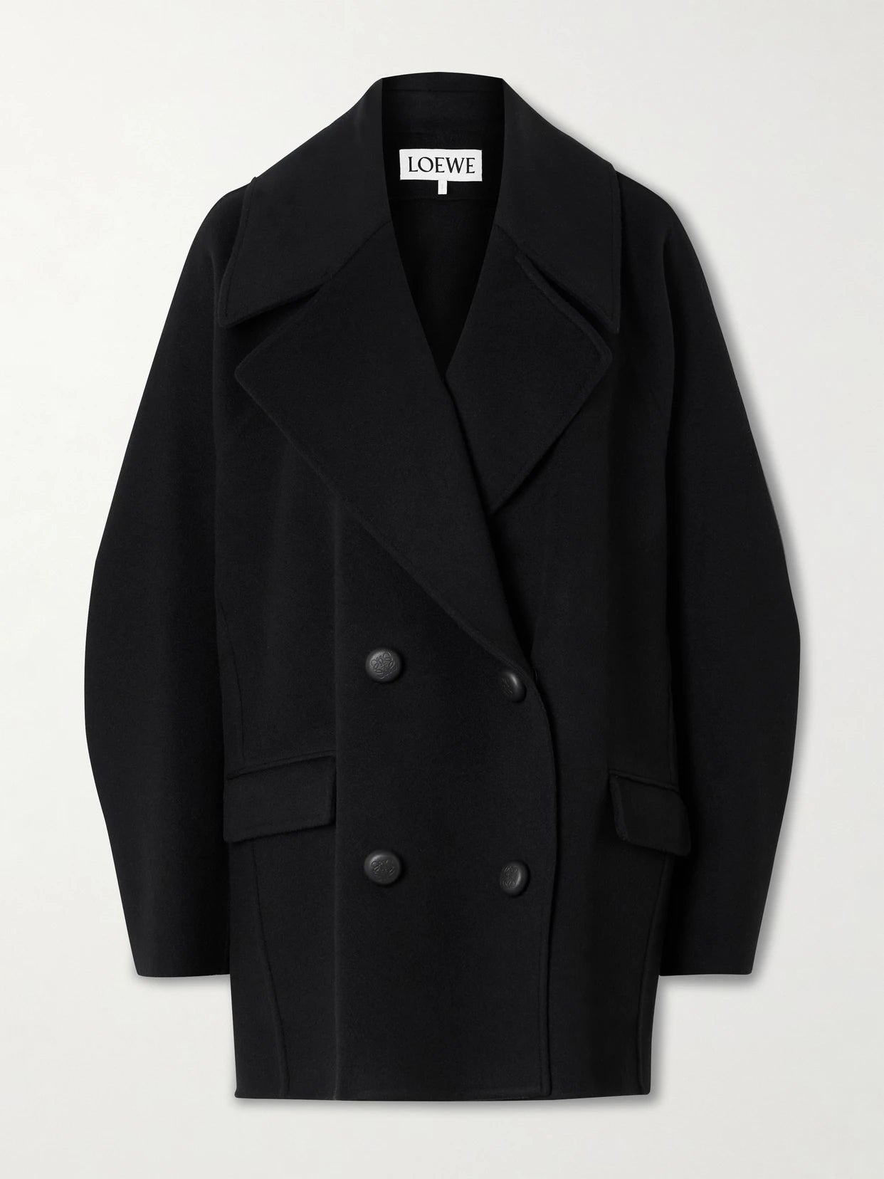 Image of Coats & Jackets. Product name - Double-breasted Wool Coat in Black colour by brand - LOEWE