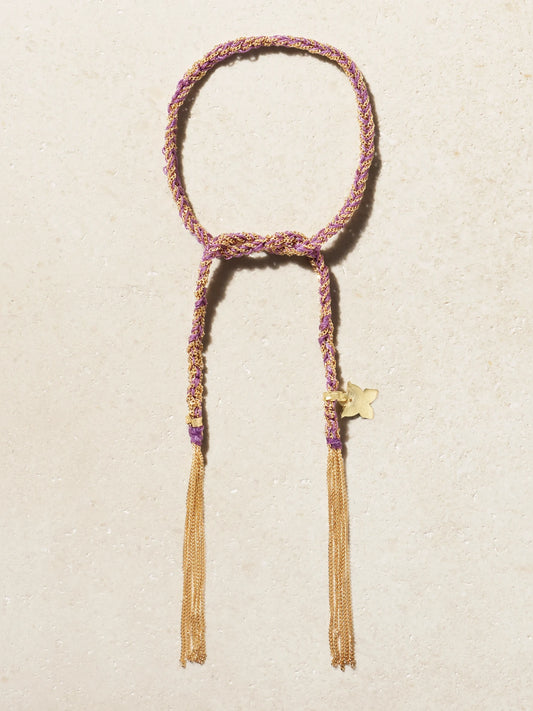 Lucky Freedom + Butterfly 18-karat Gold And Silk Bracelet