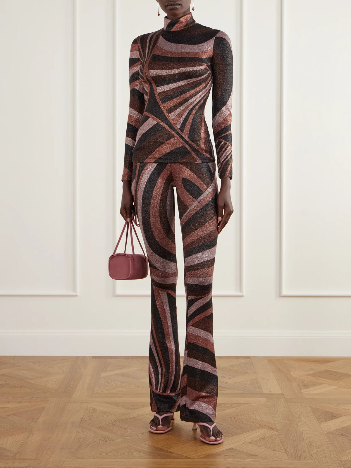 Image of Outfit Sets. Product name - Printed Stretch-jersey Flared Pants in Multi colour by brand - PUCCI