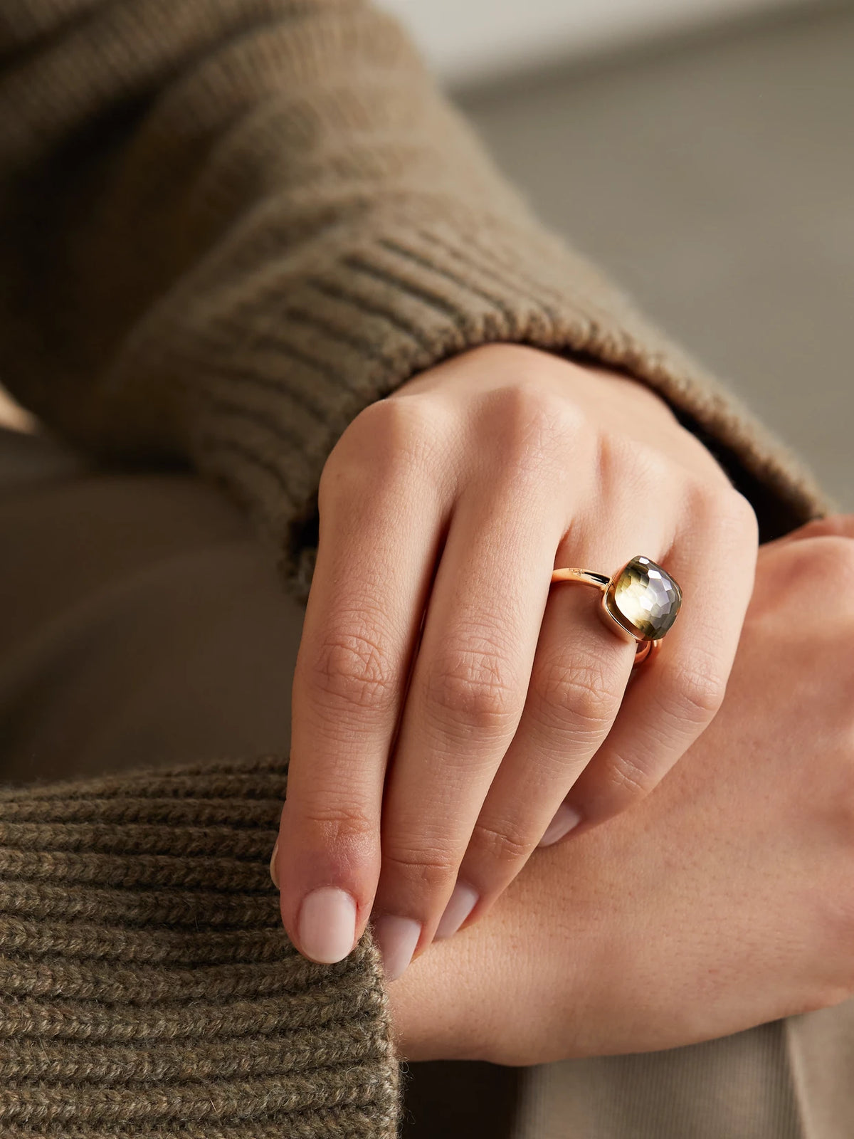 Image of Rings. Product name - Nudo Maxi 18-karat Rose Gold Prasiolite Ring in Multi colour by brand - Pomellato