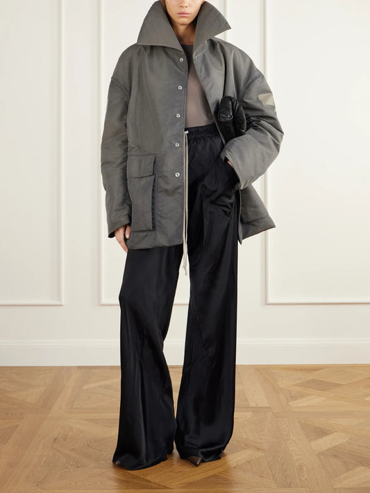 Image of Coats & Jackets. Product name - Dracucollar Oversized Distressed Padded Shell Parka in Stone colour by brand - Rick Owens