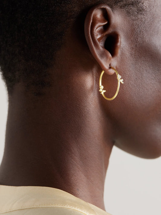 Image of Earrings. Product name - Lavender Medium 18-karat Gold Diamond Hoop Earrings in Multi colour by brand - Ileana Makri