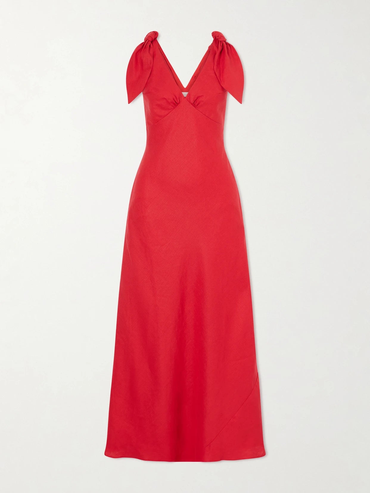 Image of Dresses. Product name - Solana Knot-detailed Linen Maxi Dress in Red colour by brand - Faithfull