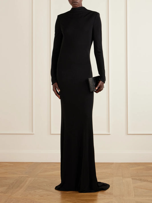 Image of Dresses. Product name - Twisted Jersey-crepe Gown in Black colour by brand - TOM FORD