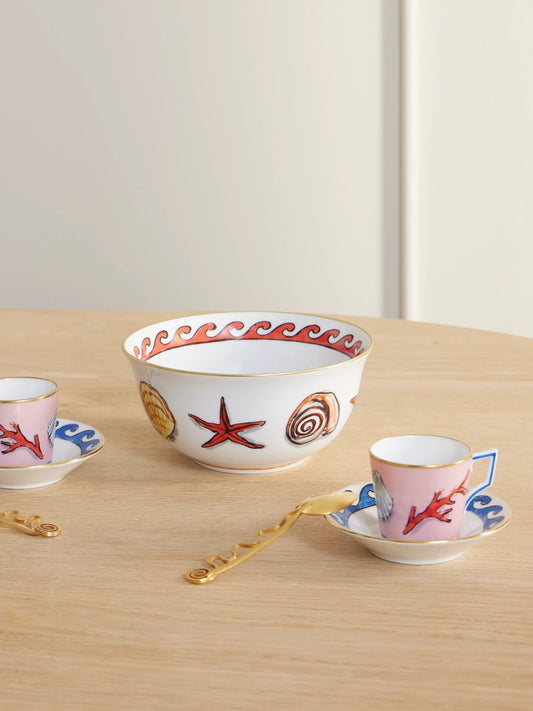 Image of Tableware. Product name - + Luke Edward Hall Il Viaggio Di Nettuno Porcelain Bowl in Red colour by brand - GINORI 1735