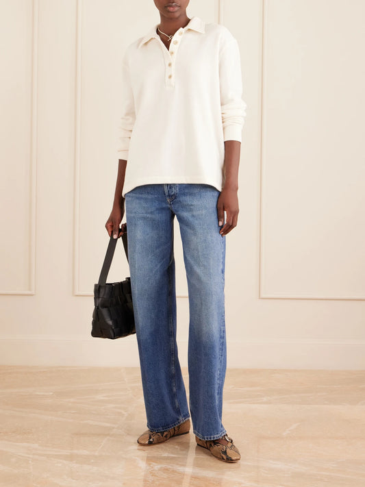 Image of Sleepwear & Loungewear. Product name - Fleece Polo Shirt in White colour by brand - Citizens of Humanity