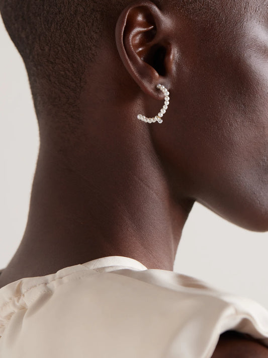 Image of Earrings. Product name - 18-karat Gold, Pearl And Diamond Earrings in Multi colour by brand - Persée