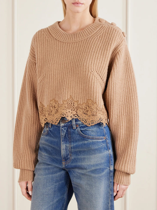 Lace-trimmed Wool And Cashmere-blend Sweater