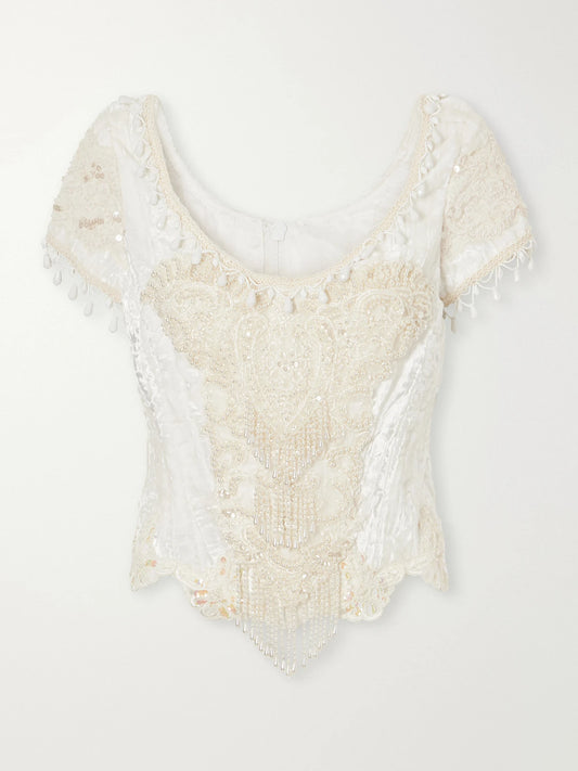Anna Sui Bead-embellished Velvet Corset Top