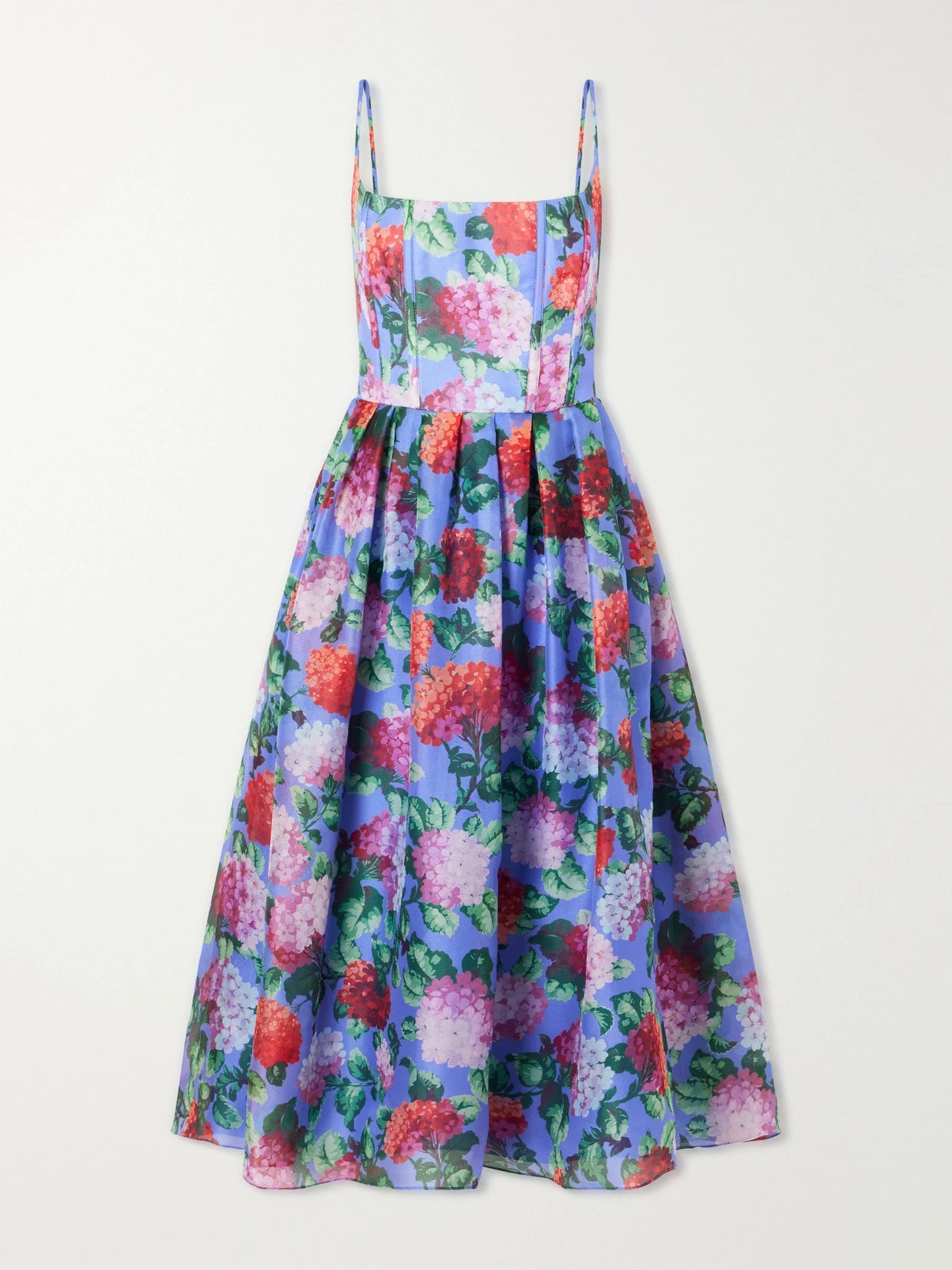 Image of Dresses. Product name - Floral-print Silk-crepe Midi Dress in Multi colour by brand - Carolina Herrera