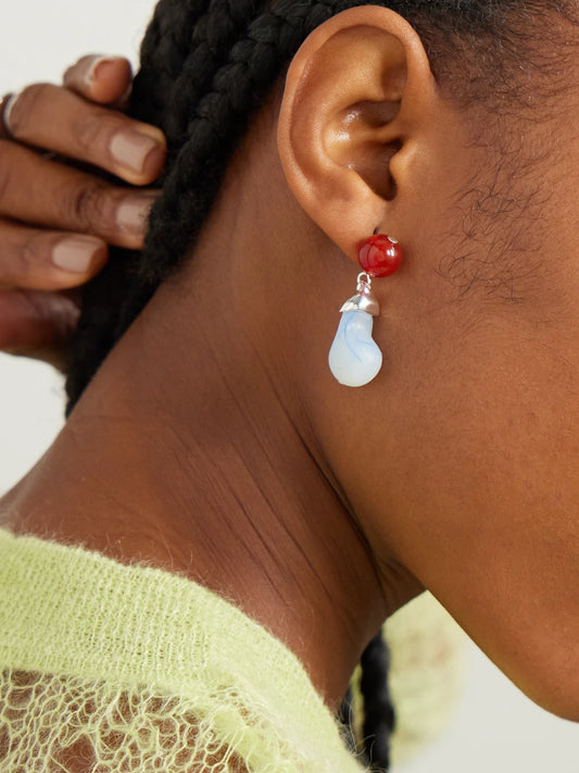 Image of Earrings. Product name - Recycled Silver, Resin And Agate Earrings in Blue colour by brand - Completedworks
