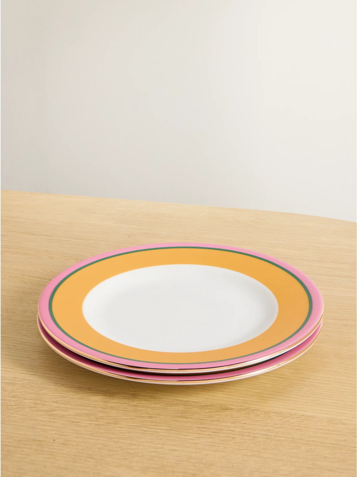 Set Of Two Gold-plated Painted Porcelain Dinner Plates