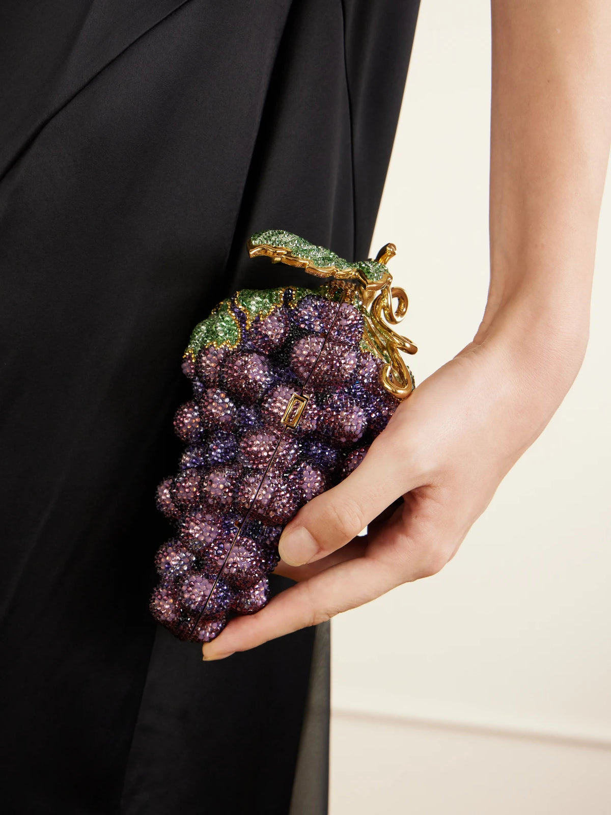 Image of Bags. Product name - Grapes Crystal-embellished Gold-tone Clutch in Purple colour by brand - Judith Leiber Couture