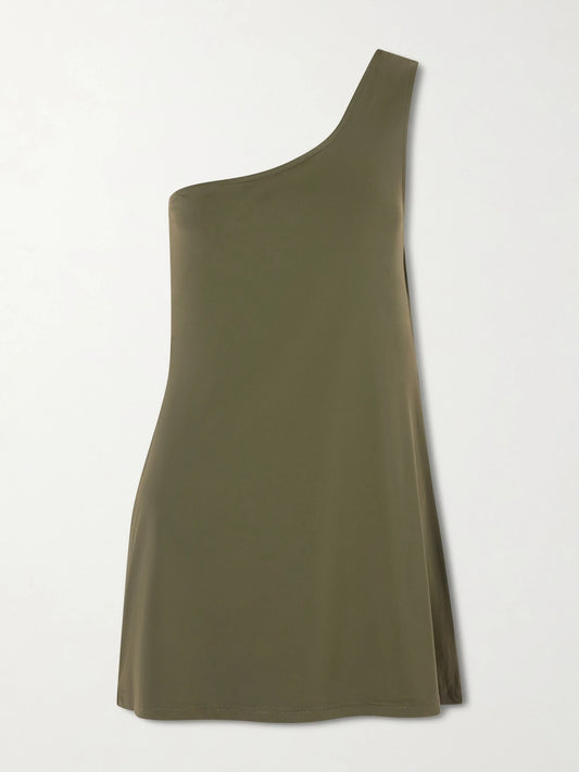 Image of Dresses. Product name - Rho One-shoulder Stretch-jersey Swim Dress in Green colour by brand - Rivage