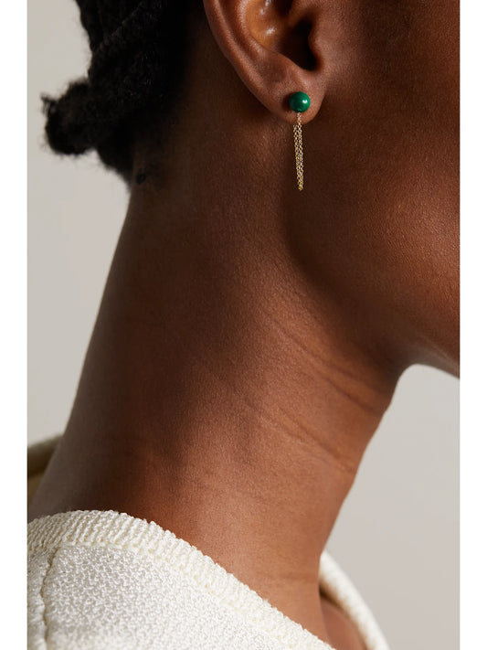 Image of Earrings. Product name - 14-karat Gold Malachite Earrings in Green colour by brand - Mateo