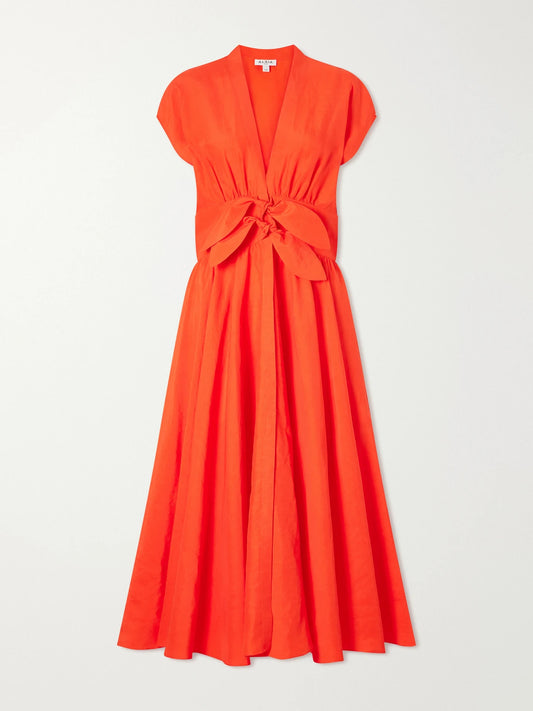 Image of Dresses. Product name - Knotted Linen-blend Midi Dress in Red colour by brand - Alaïa