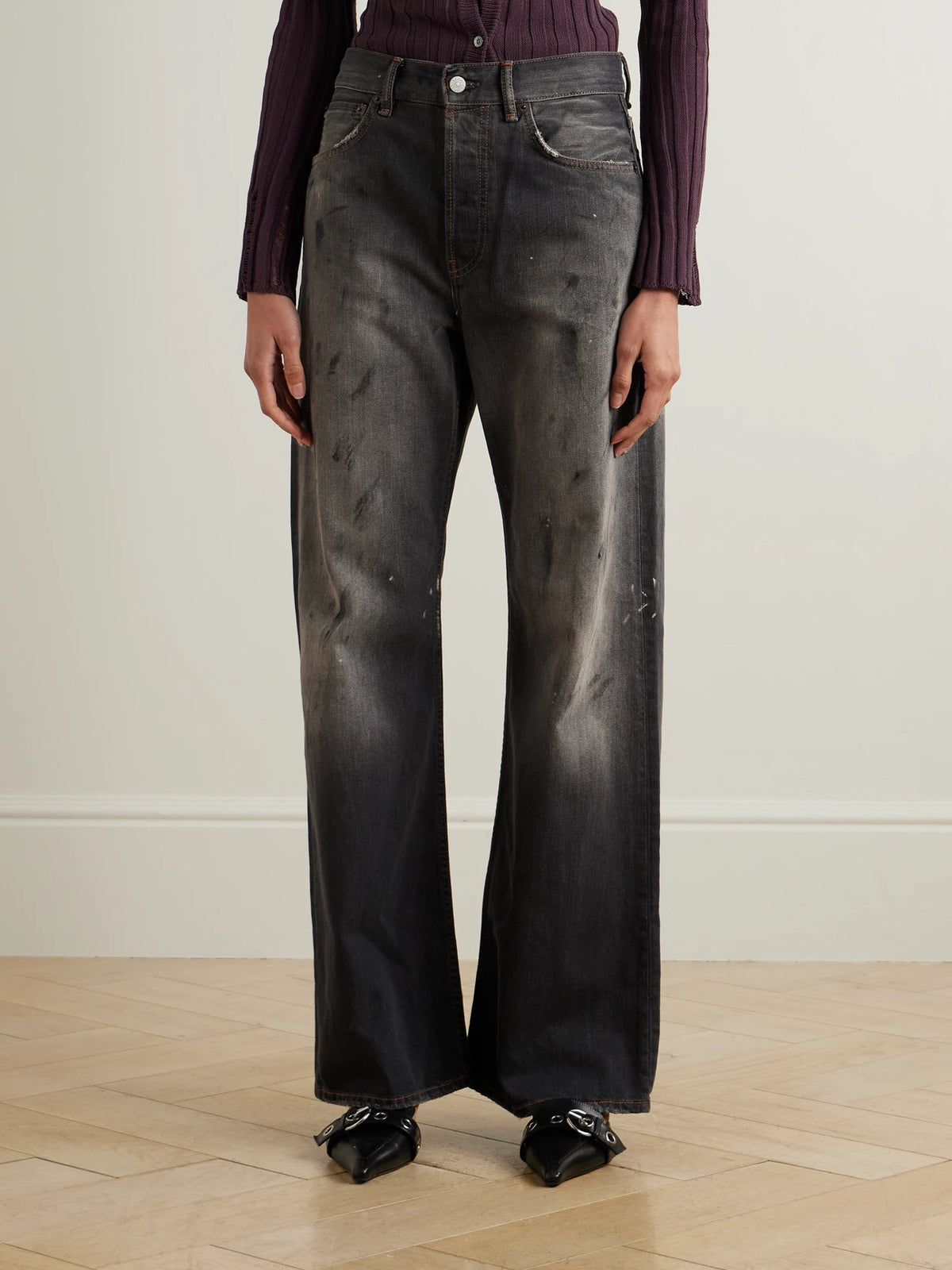 Acne Studios 2021 Distressed Low-rise Wide-leg Organic Jeans
