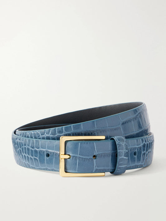 Anderson's Narrow Croc-effect Leather Belt