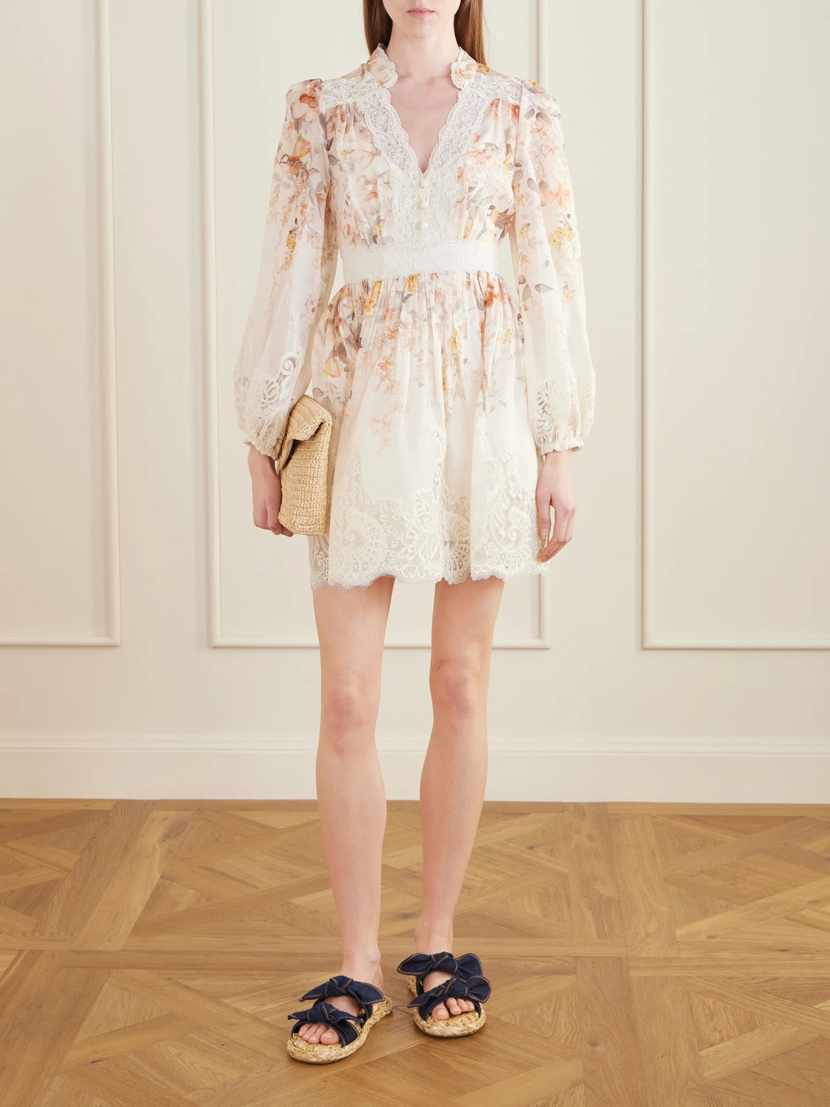 Image of Sandals. Product name - Carousel Denim Slides in Beige colour by brand - Zimmermann