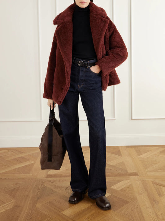 Image of Coats & Jackets. Product name - Malcuno Alpaca, Virgin Wool And Silk-blend Coat in Burgundy colour by brand - Max Mara