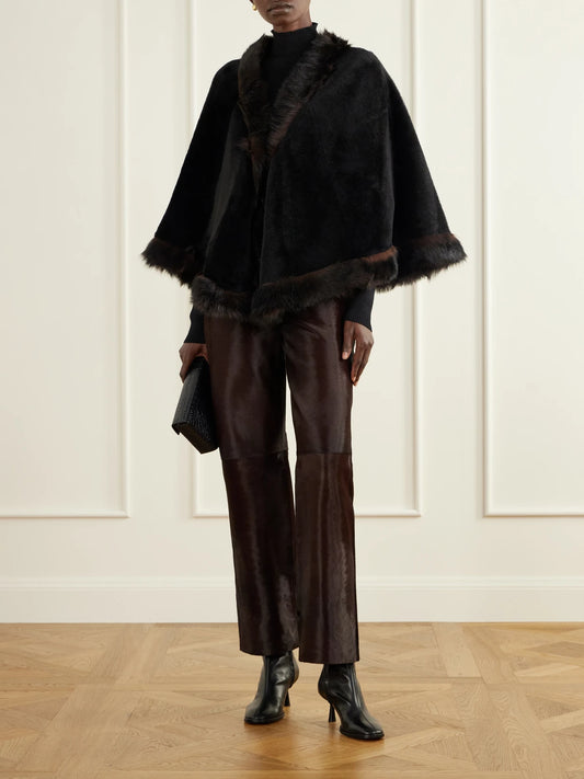 Image of Scarves & Shawls. Product name - Shearling Shawl in Black colour by brand - Nour Hammour
