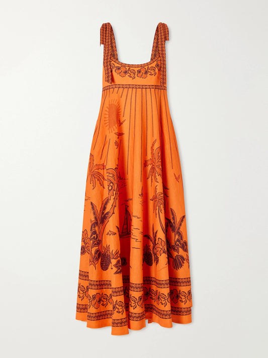 ALÉMAIS Boathouse Ballet Printed Linen Midi Dress