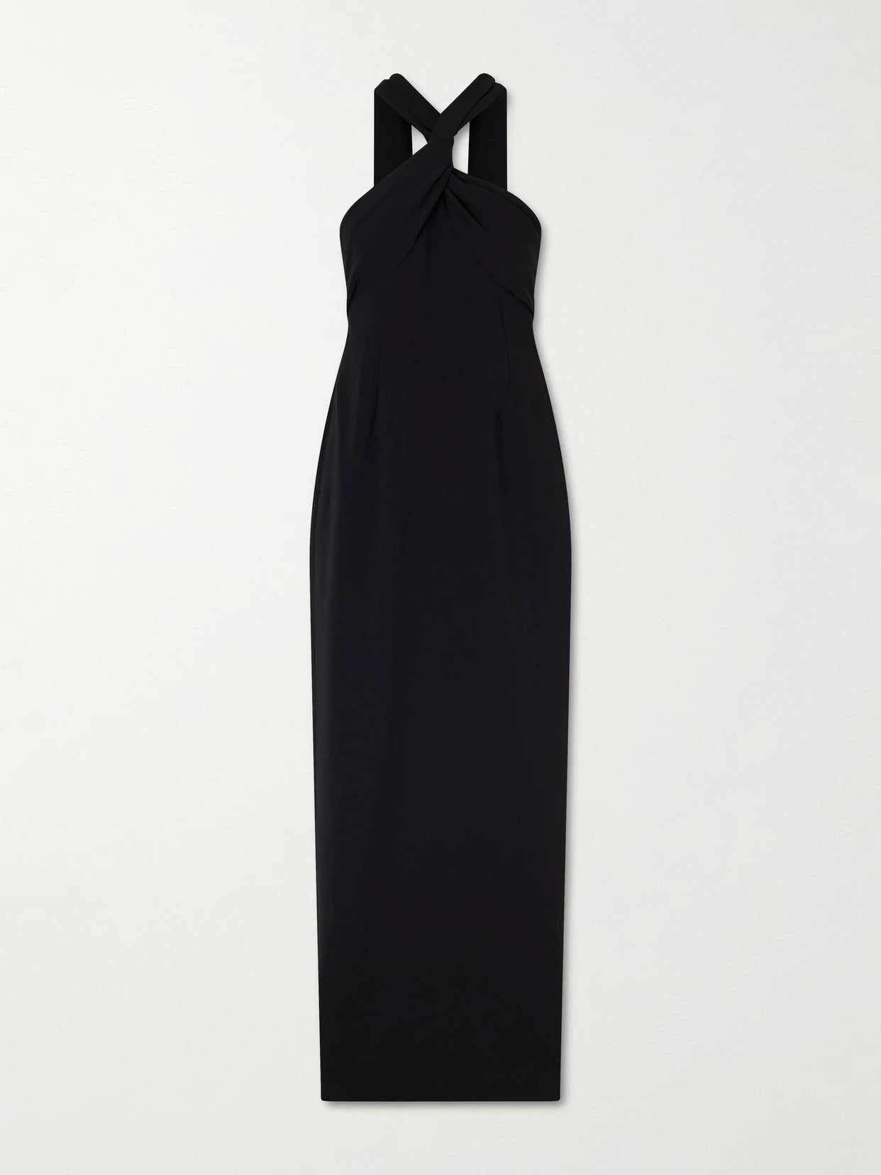 Image of Dresses. Product name - Rona Twisted Crepe Halterneck Gown in Black colour by brand - Solace London