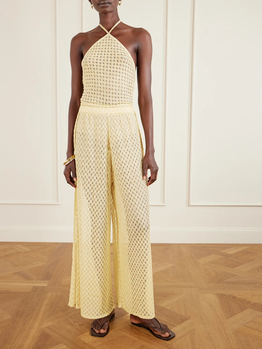 Mare Cropped Metallic Crochet-knit Halterneck Top