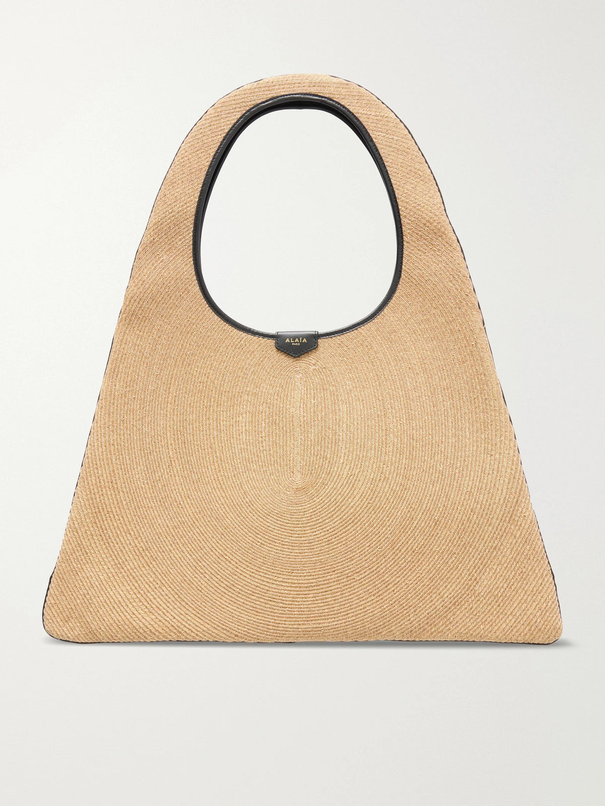 Leather-trimmed Paper Straw Shoulder Bag