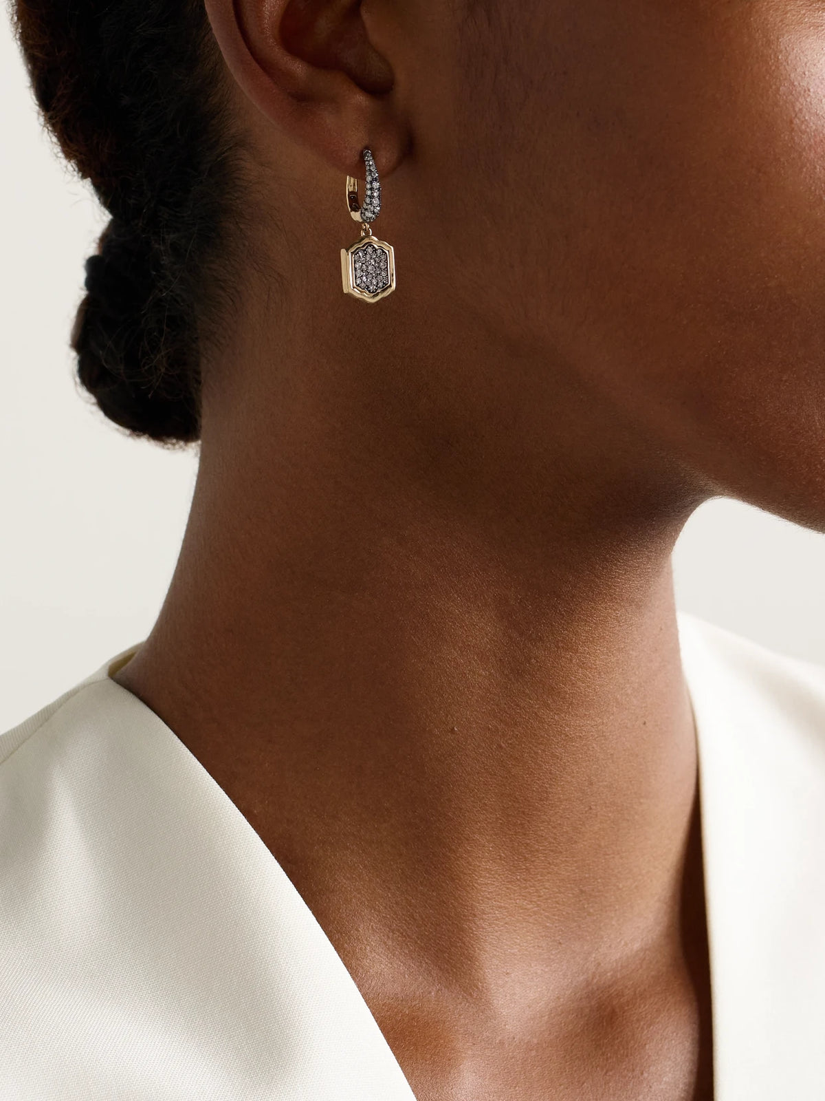 Image of Earrings. Product name - Athena's Mirror Rhodium-plated 14-karat Recycled Gold Diamond Earrings in Multi colour by brand - Lucy Delius