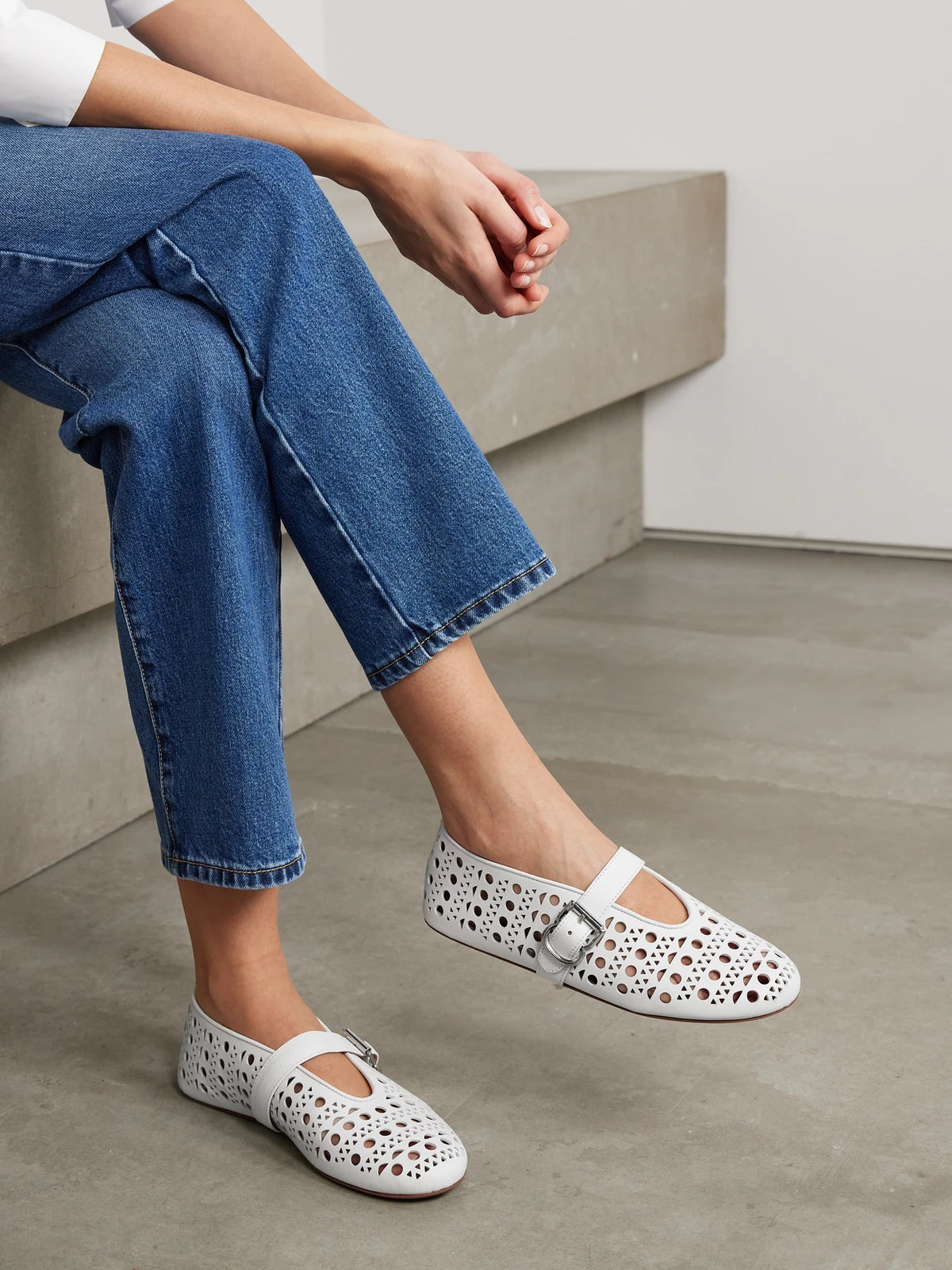 Perforated Leather Ballet Flats