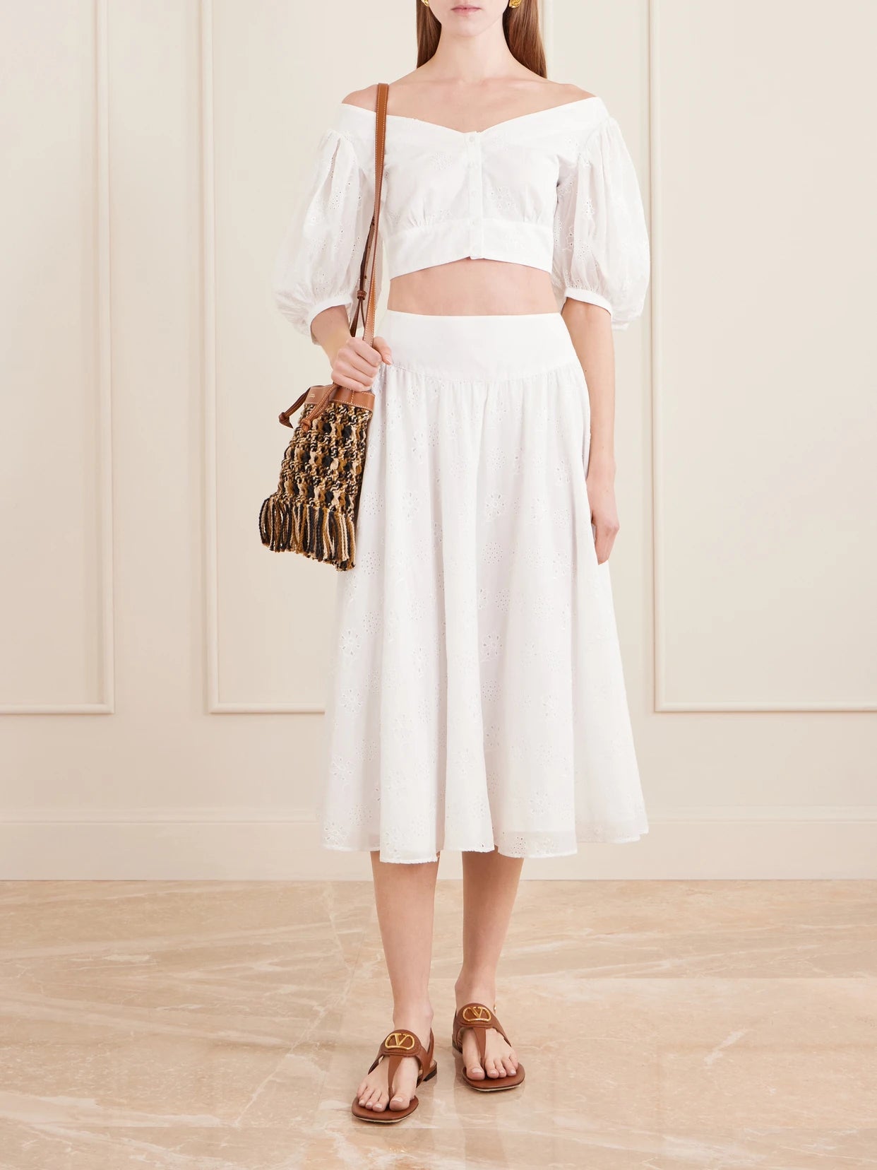 Image of Blouses. Product name - Clara Embroidered Cotton-voile Blouse in Off-white colour by brand - Thierry Colson