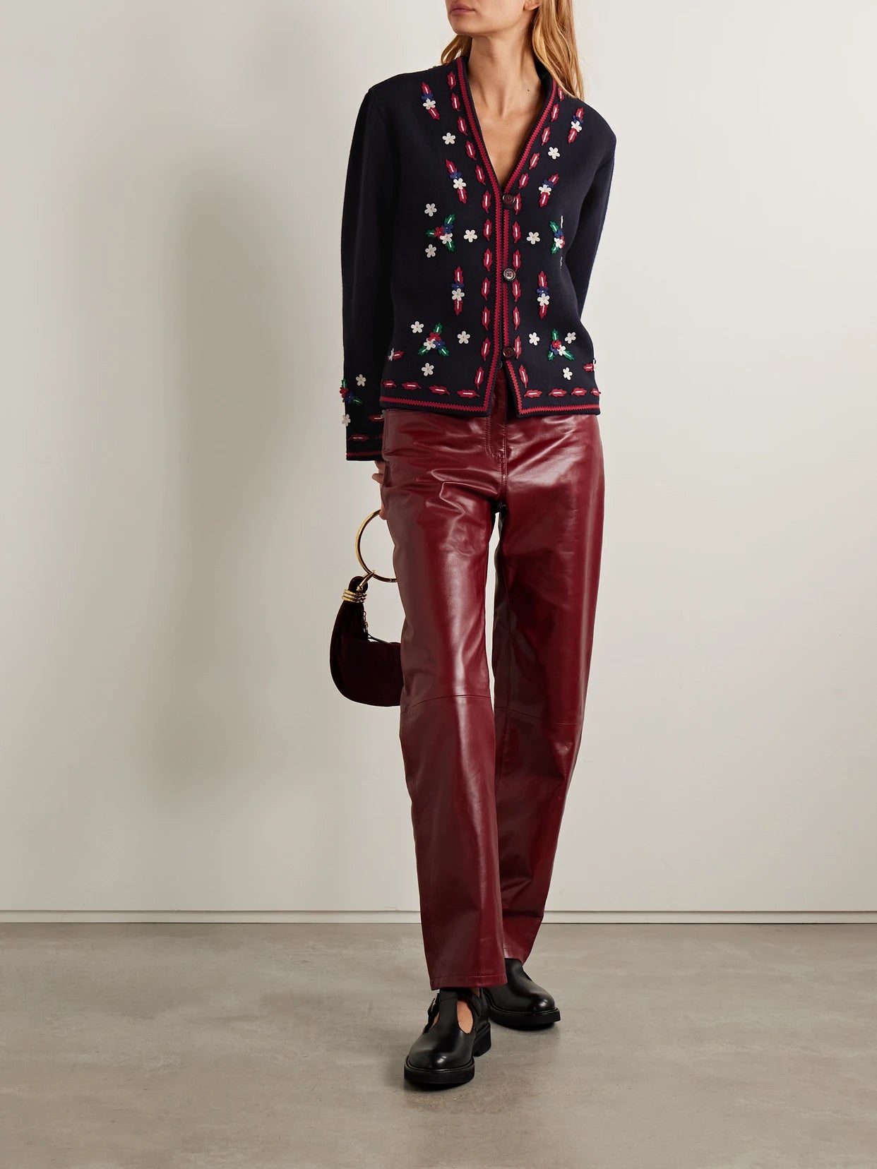Image of Coats & Jackets. Product name - Carroll Appliquéd Wool Felt Jacket in Navy colour by brand - BODE