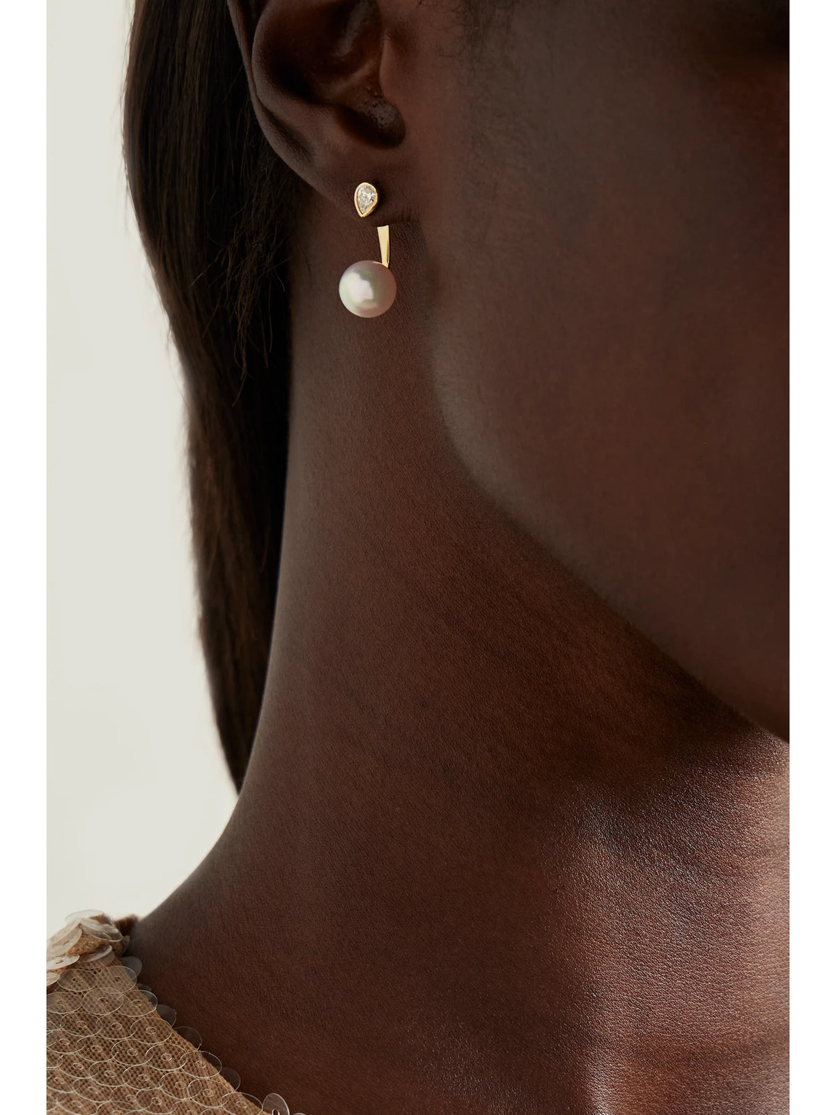 Image of Earrings. Product name - 14-karat Gold, Pearl And Diamond Earrings in Multi colour by brand - Mizuki