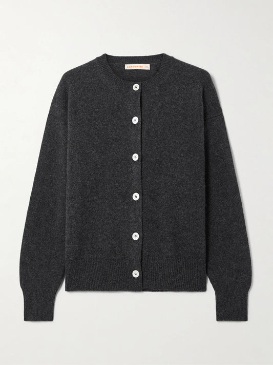 Image of a model wearing Outerwear. Product name - Wool Cardigan in Dark gray colour by brand - &Daughter
