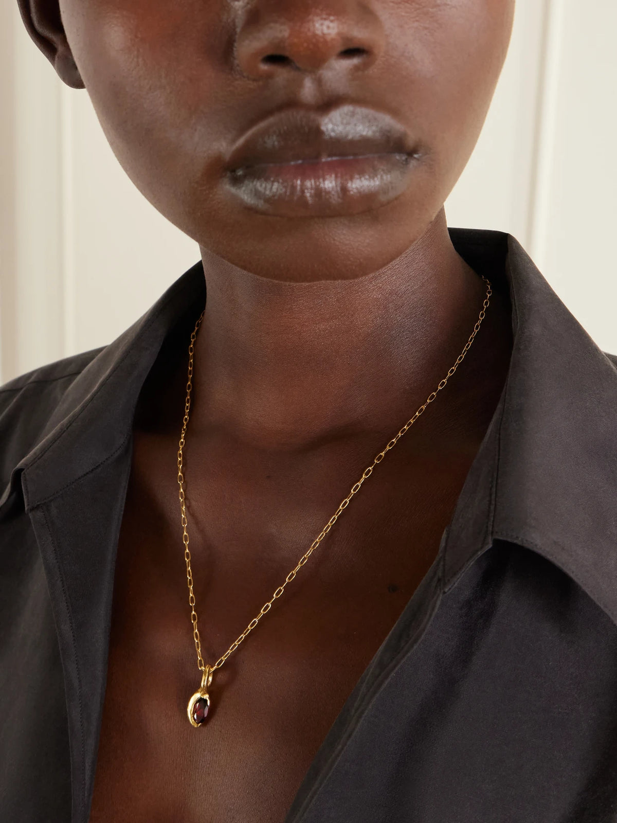 Image of Necklaces. Product name - Enero Gold-plated And Garnet Pendant Necklace in Multi colour by brand - Simuero