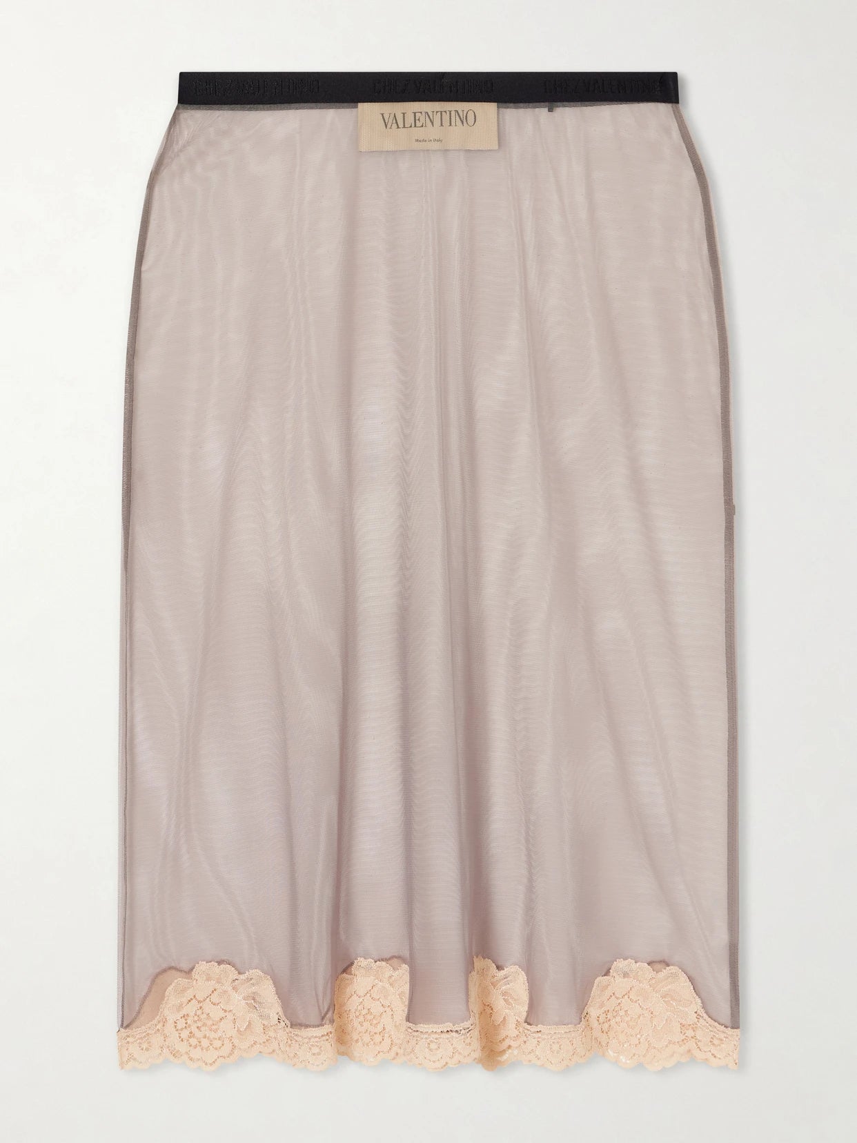 Lace-trimmed Mesh Midi Skirt