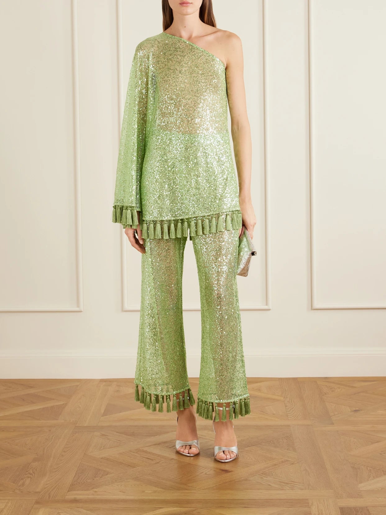 Image of Blouses. Product name - Sequined Fringed Blouse in Green colour by brand - Taller Marmo