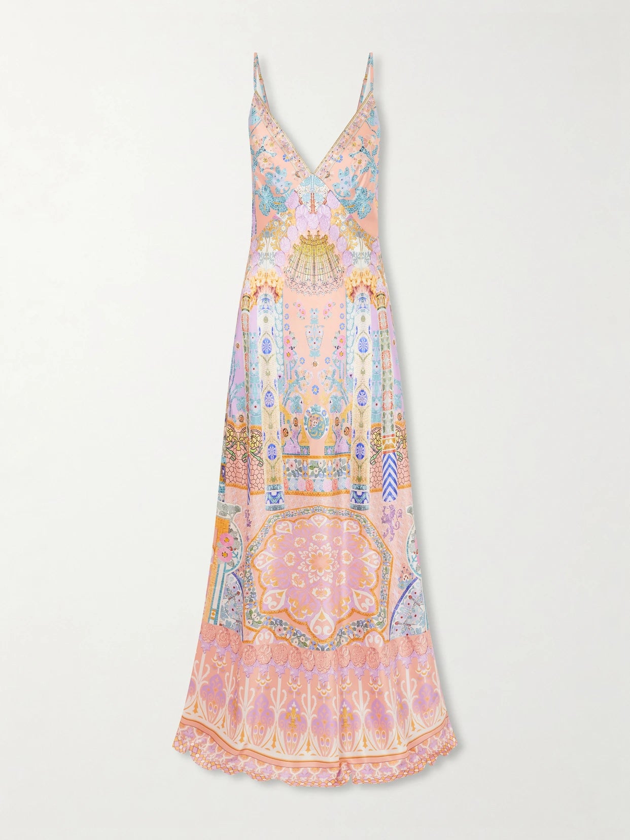 Image of Dresses. Product name - Printed Silk-satin Maxi Dress in Pink colour by brand - Camilla