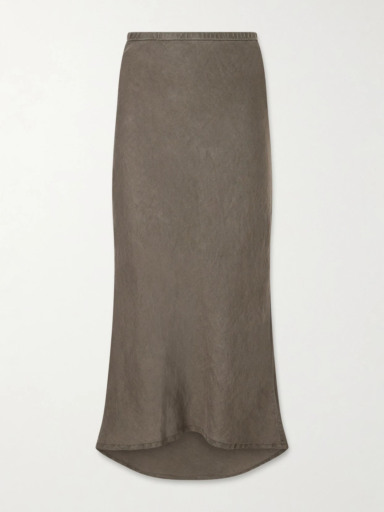 Image of a model wearing Skirts. Product name - Linen Midi Skirt in Green colour by brand - James Perse