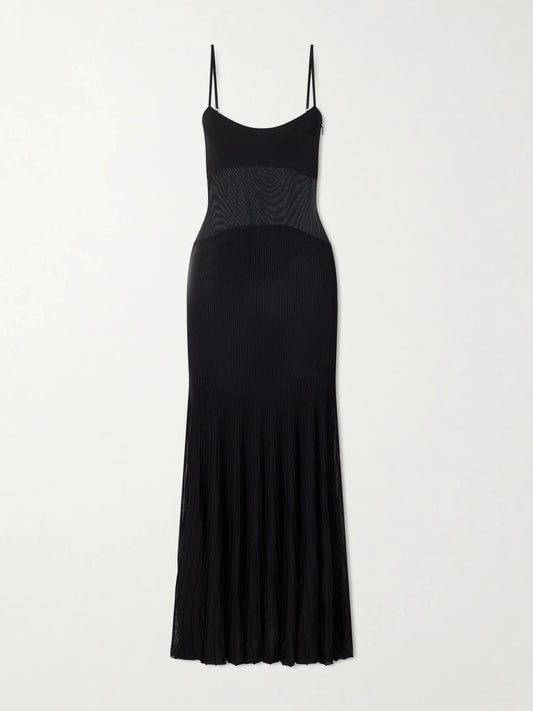 Belladonna Mesh-trimmed Ribbed-knit Gown