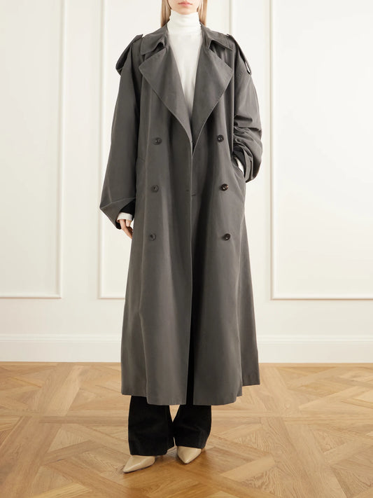 Image of a model wearing Pants. Product name - Kenton Cotton-corduroy Straight-leg Pants in Black colour by brand - The Row