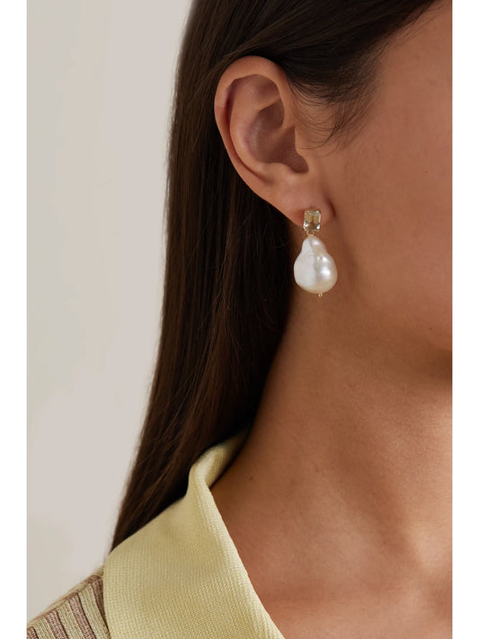Image of Earrings. Product name - 14-karat Gold, Pearl And Amethyst Earrings in Multi colour by brand - Mateo