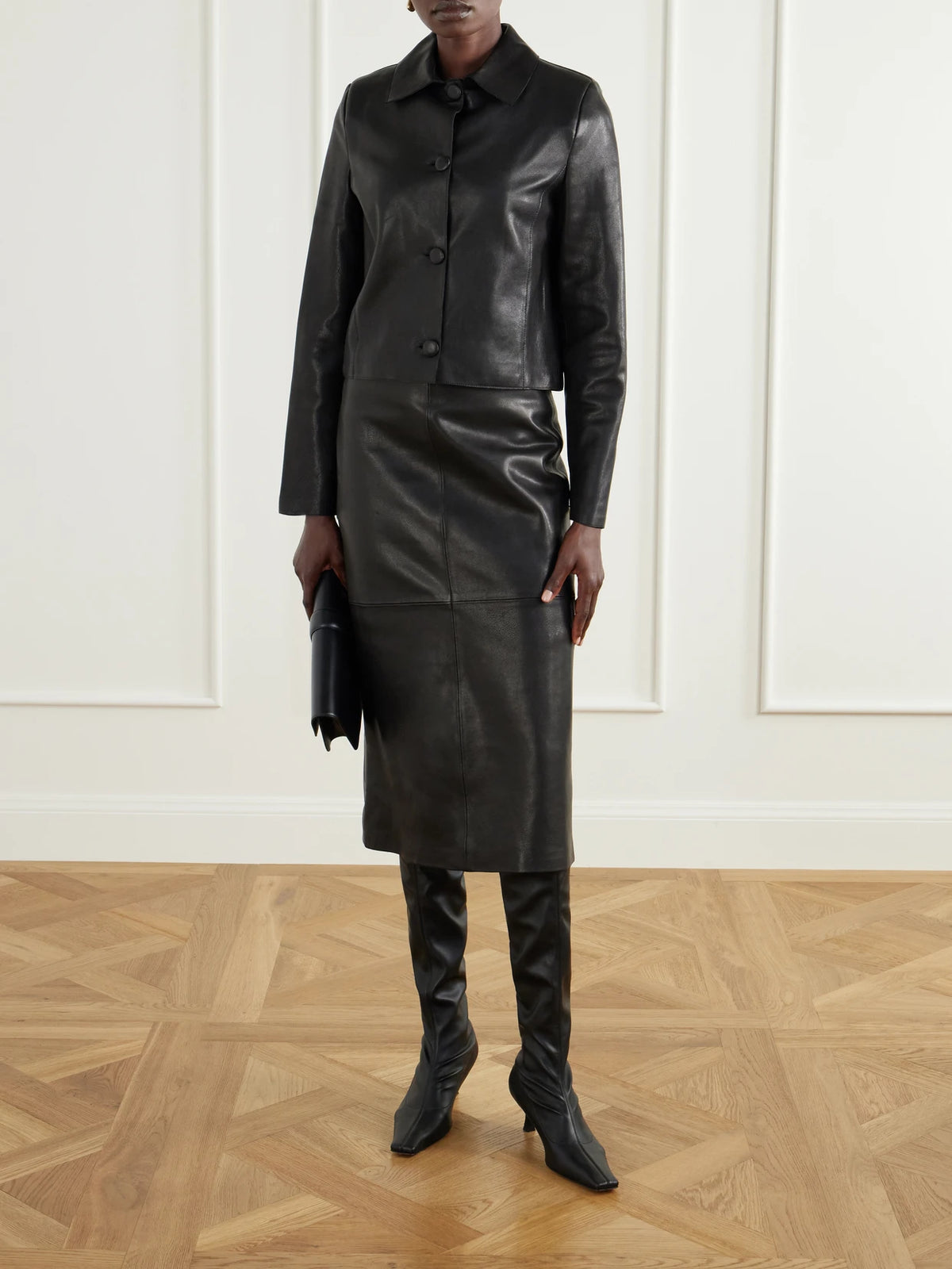 Image of Coats & Jackets. Product name - Hadley Leather Jacket in Black colour by brand - Nour Hammour