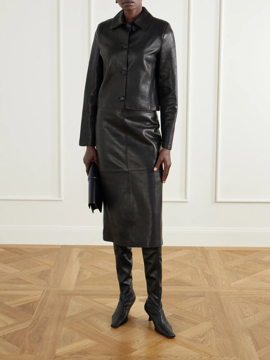 Image of Coats & Jackets. Product name - Hadley Leather Jacket in Black colour by brand - Nour Hammour
