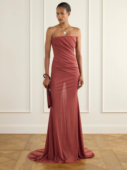 Image of Dresses. Product name - Gathered Mesh Gown in Multi colour by brand - Alex Perry