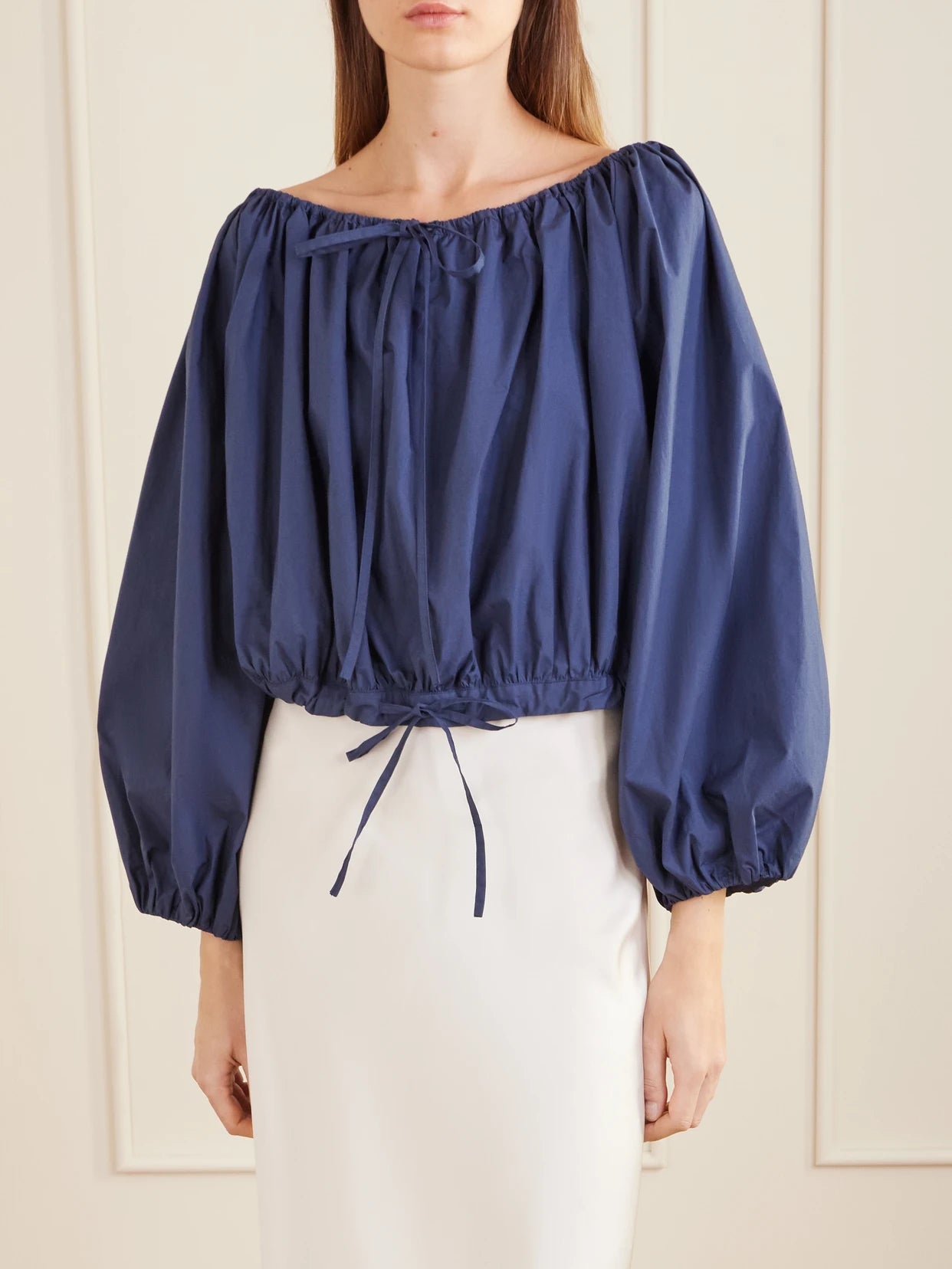 Ally Off-the-shoulder Cropped Cotton-blend Blouse