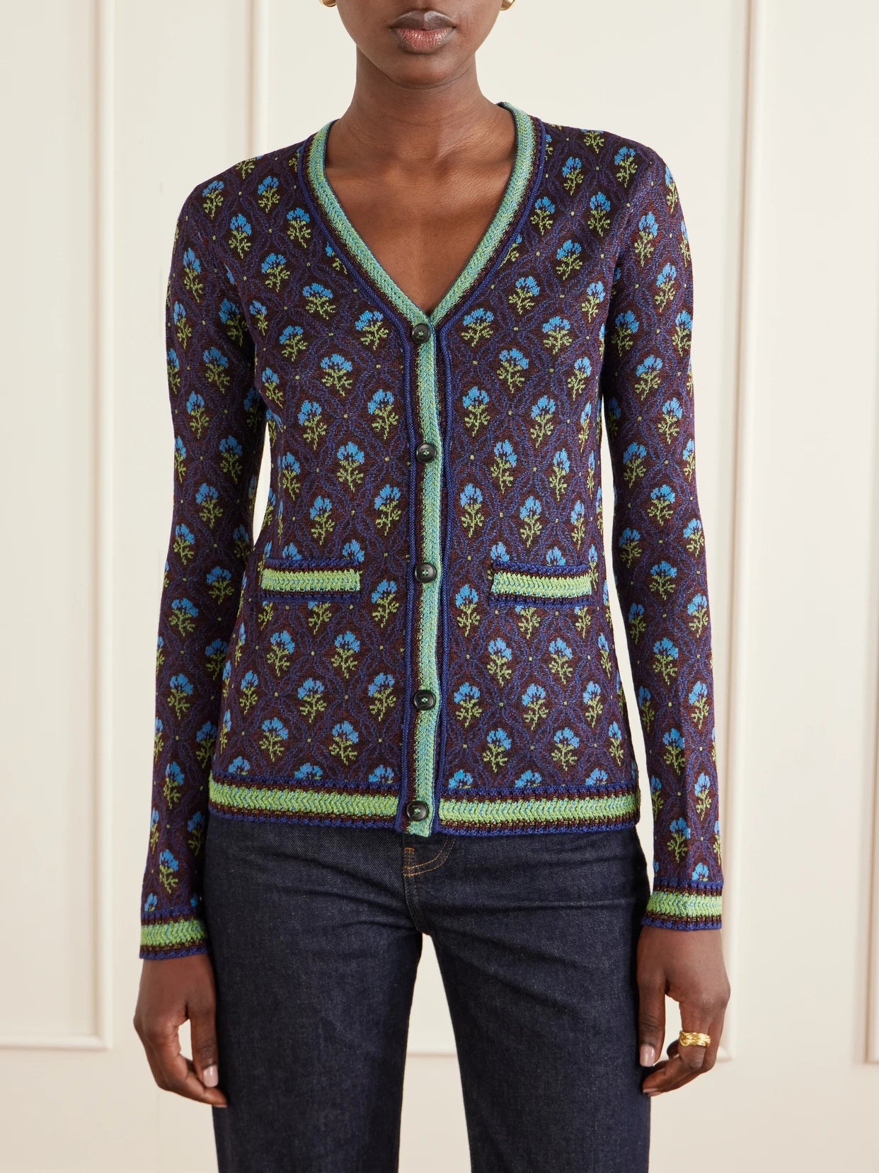 Embroidered Jacquard Cardigan