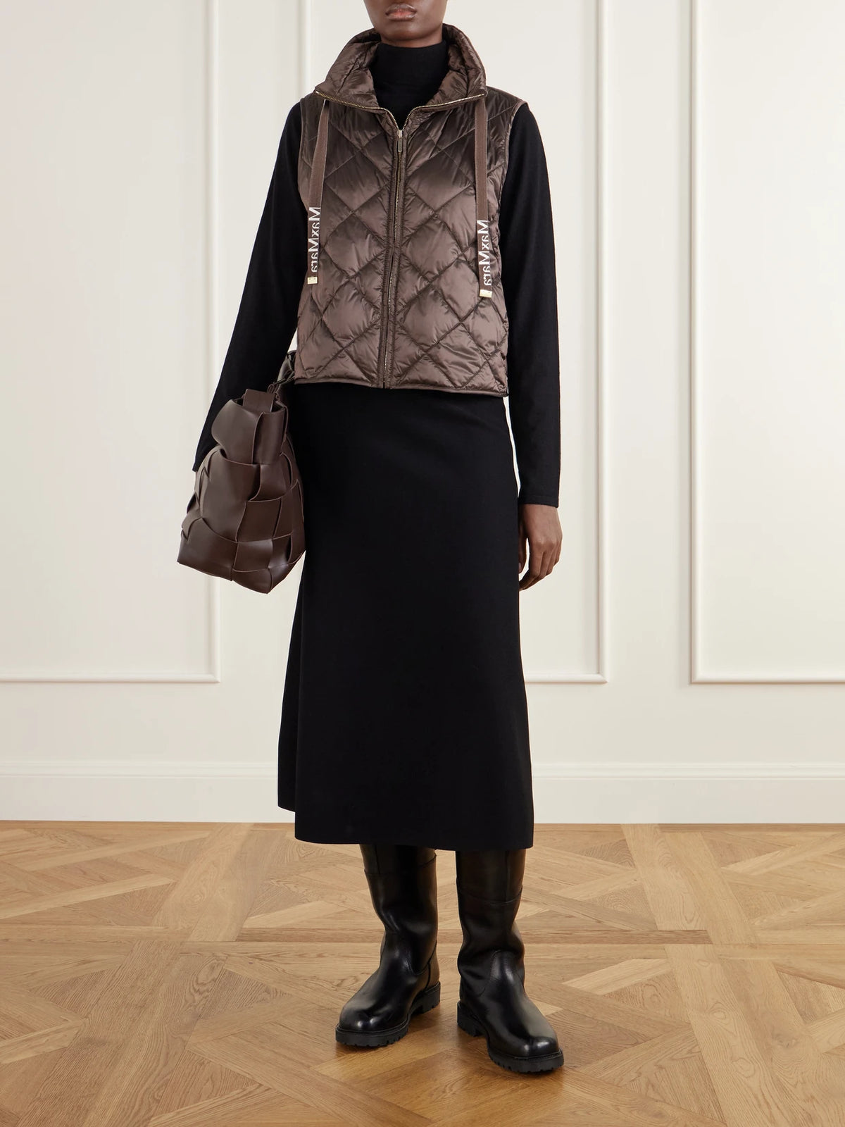 Image of Coats & Jackets. Product name - Tregic Quilted Shell Down Vest in Brown colour by brand - Max Mara